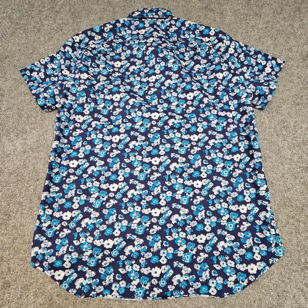 J. Crew Button Down Shirt Mens Medium M Blue Floral Short Sleeve A4776‎